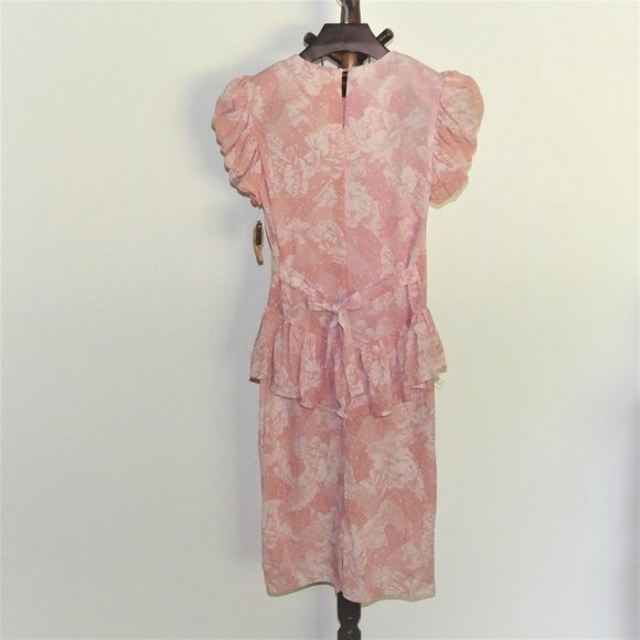 Vintage Nicki's Girl Pink Floral Peplum Sheath Dress Ruched Sleeves - Picture 6 of 7